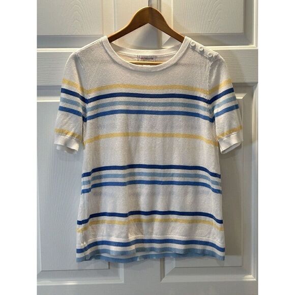 Liz Claiborne Womens Large Short Sleeve 100% Cotton Knit Pullover Sweater - Picture 1 of 4